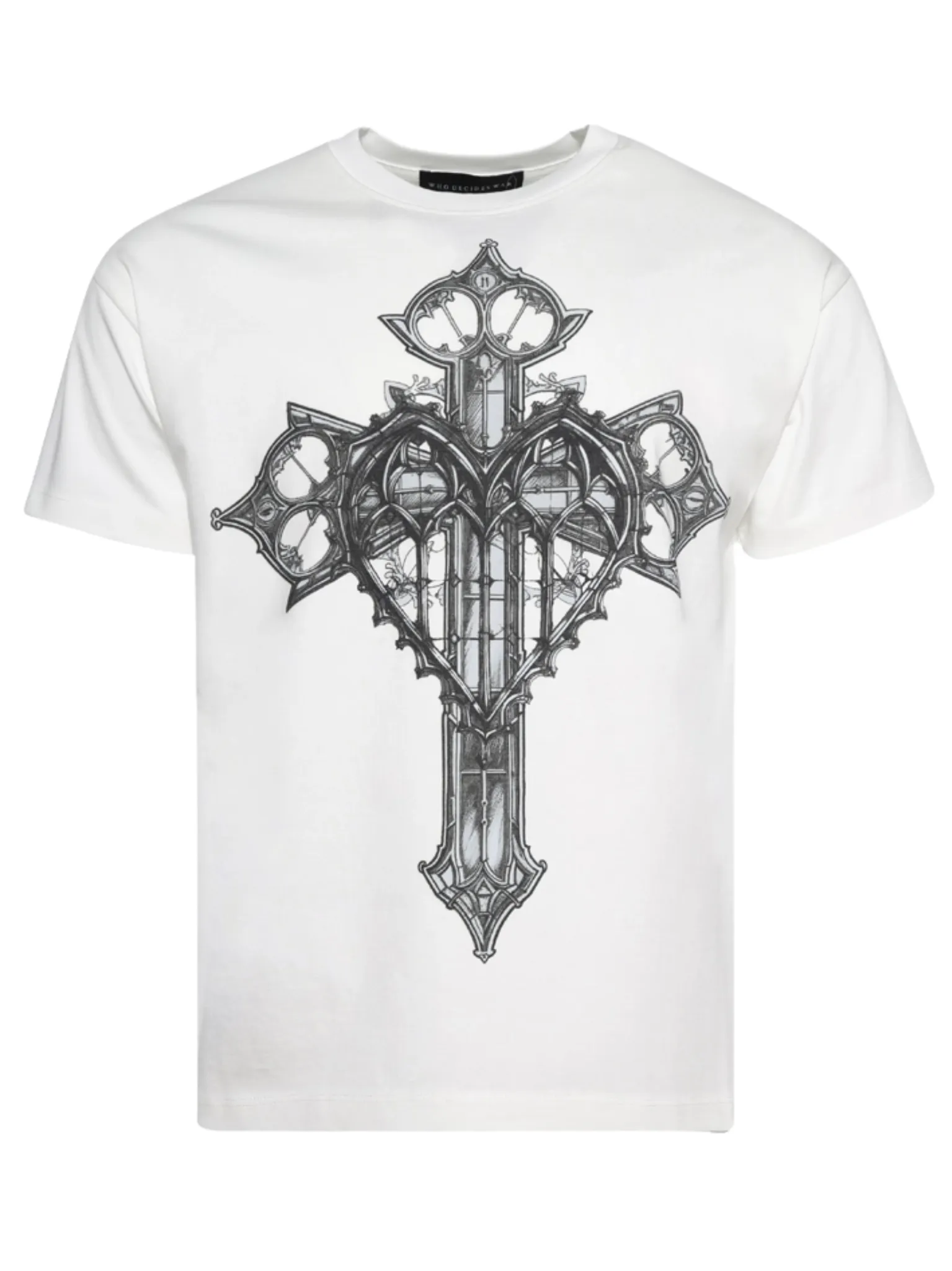 WHO DECIDES WAR Crossed Heart Short Sleeve T-shirt Cloud White