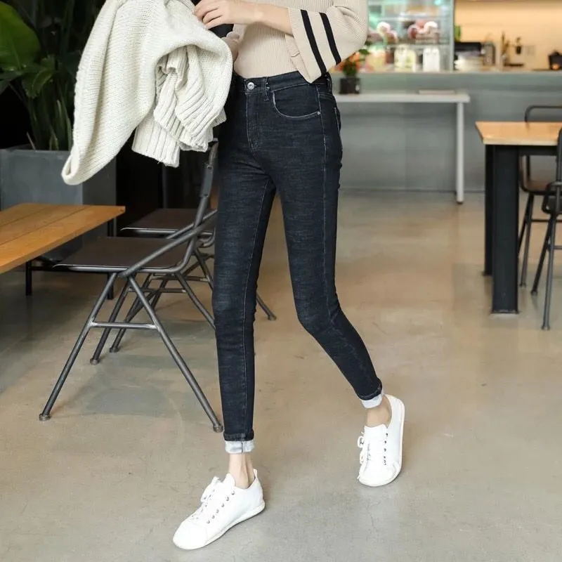Winter Thicken Plush Velvet Lined Jeans Women