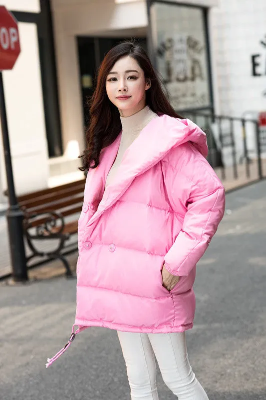 winter women loose fit coat fashion cute parkas hooded jacket overcoat medium casual plus size duck down overcoat snowear