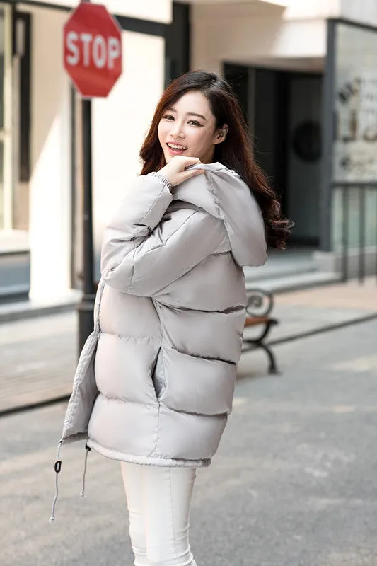 winter women loose fit coat fashion cute parkas hooded jacket overcoat medium casual plus size duck down overcoat snowear