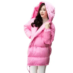 winter women loose fit coat fashion cute parkas hooded jacket overcoat medium casual plus size duck down overcoat snowear