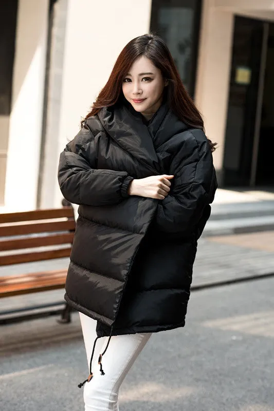 winter women loose fit coat fashion cute parkas hooded jacket overcoat medium casual plus size duck down overcoat snowear