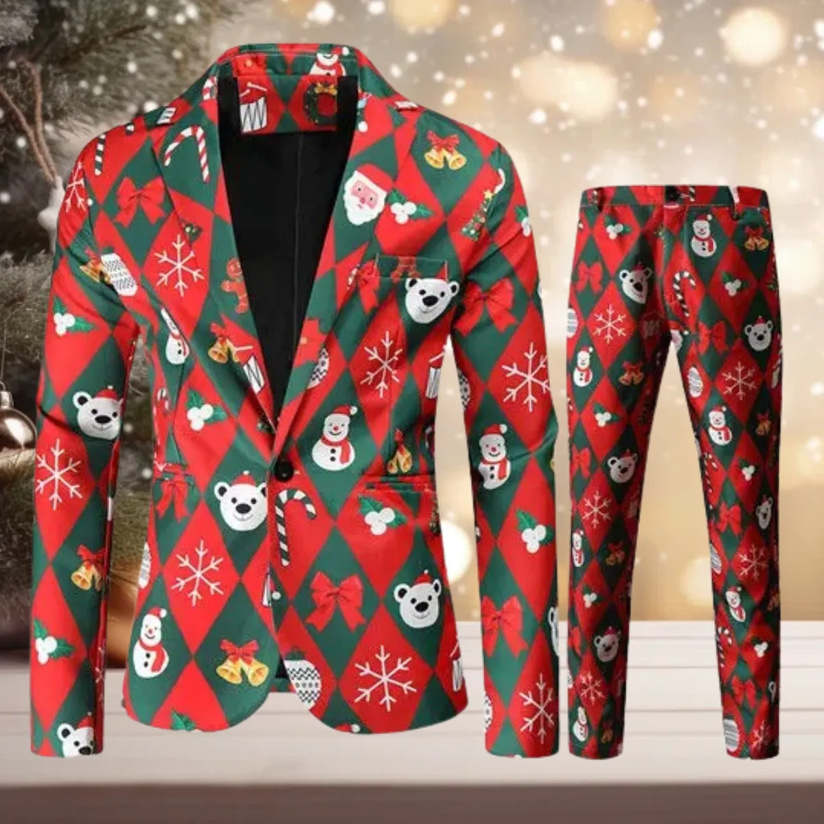 Winterzauber" - Stilvolles Set aus Jacke und Hose mit Weihnachtsmotiv