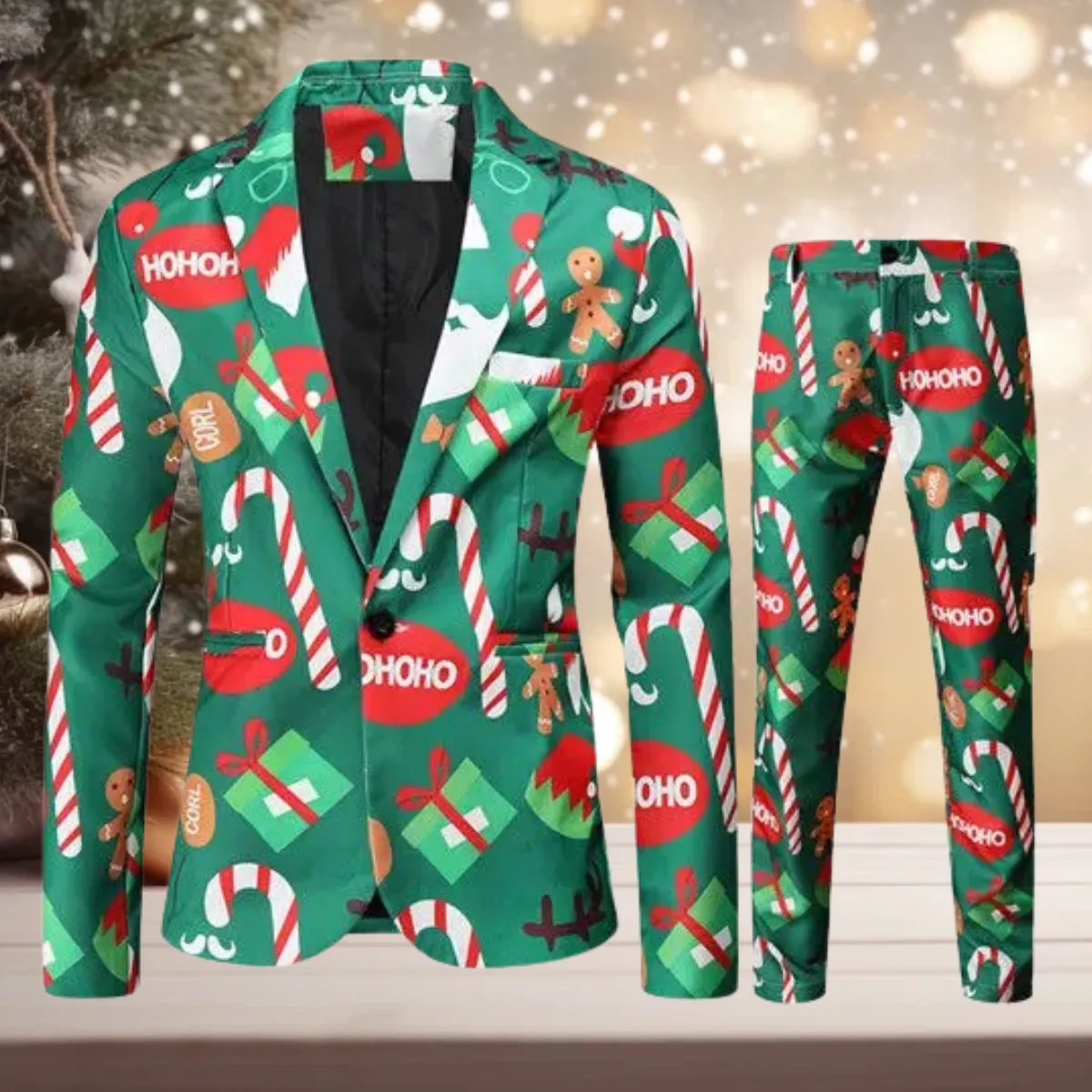 Winterzauber" - Stilvolles Set aus Jacke und Hose mit Weihnachtsmotiv