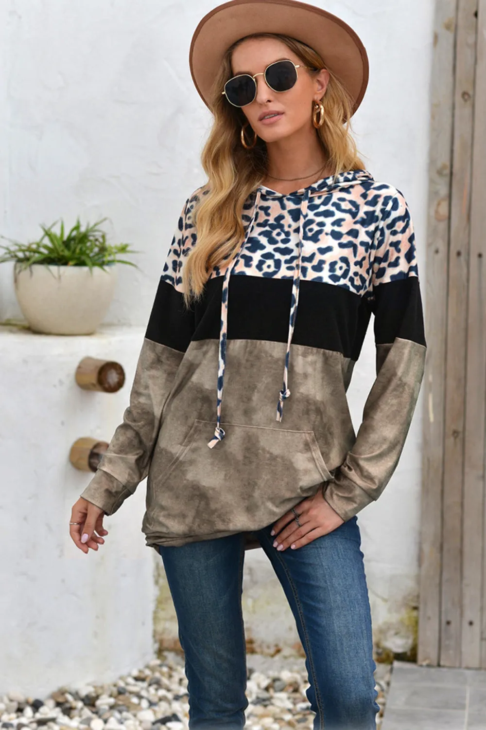 Wolffmode Hooded Leopard Patchwork Top