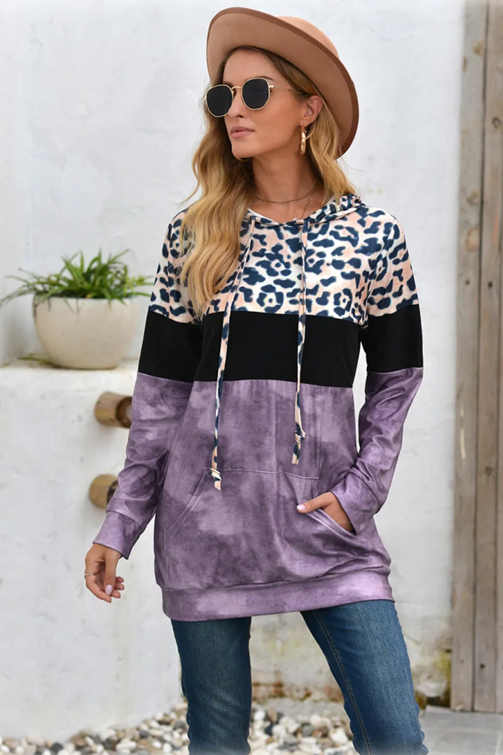 Wolffmode Hooded Leopard Patchwork Top