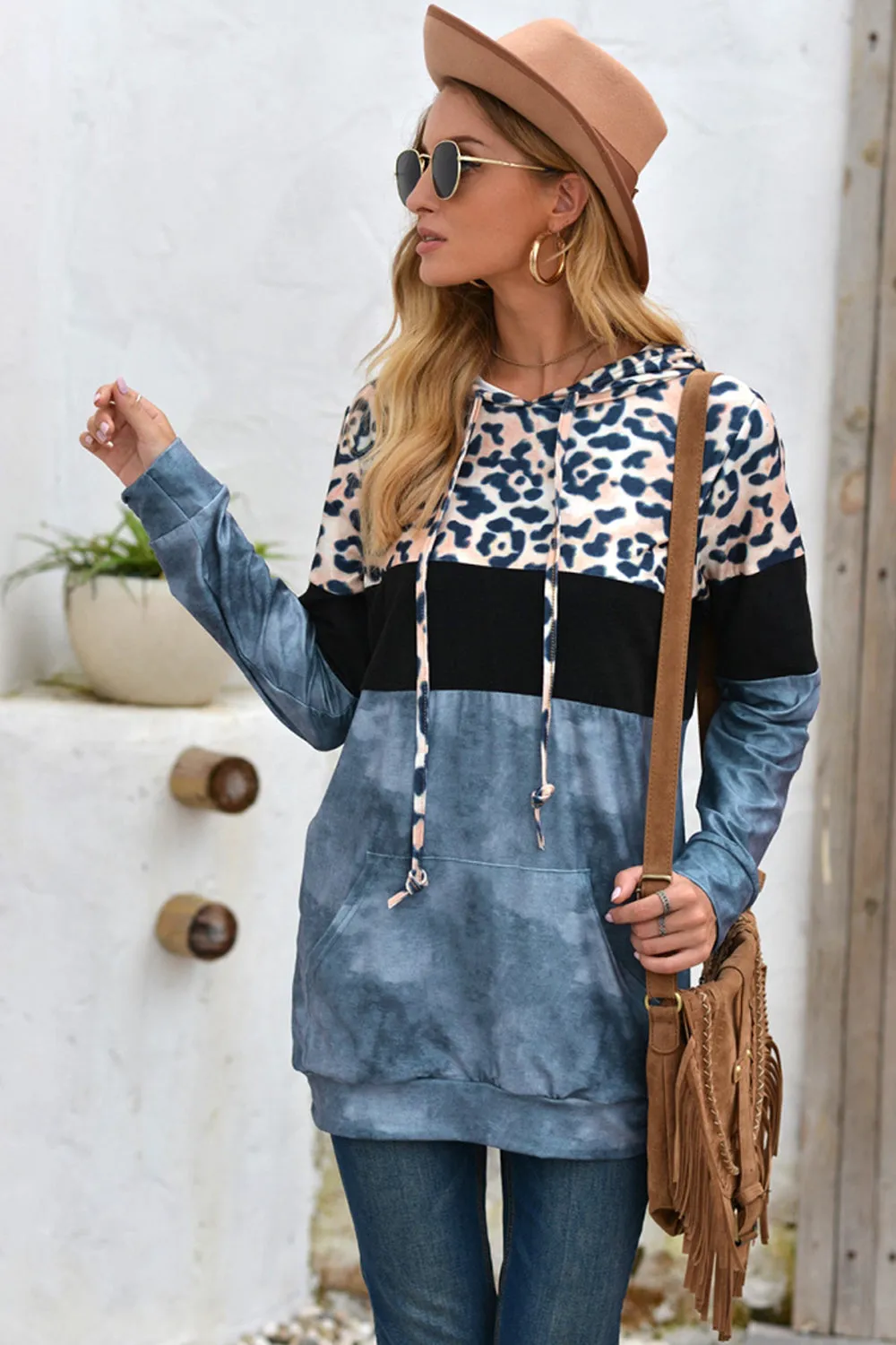 Wolffmode Hooded Leopard Patchwork Top