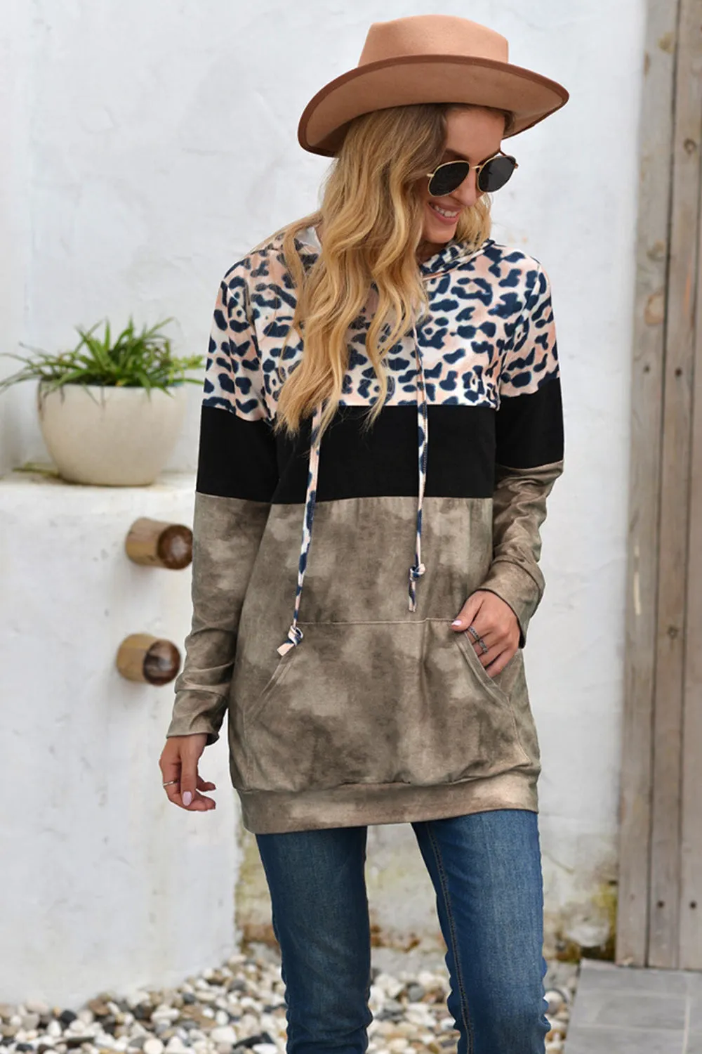 Wolffmode Hooded Leopard Patchwork Top