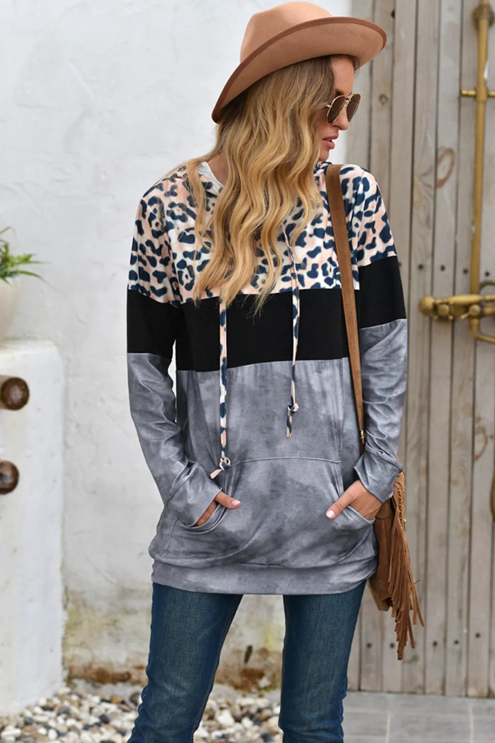 Wolffmode Hooded Leopard Patchwork Top