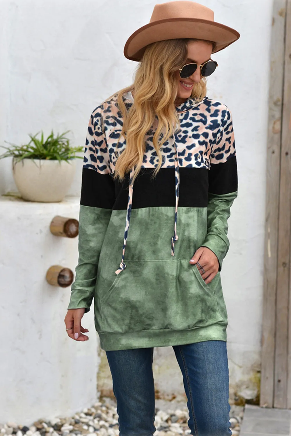 Wolffmode Hooded Leopard Patchwork Top