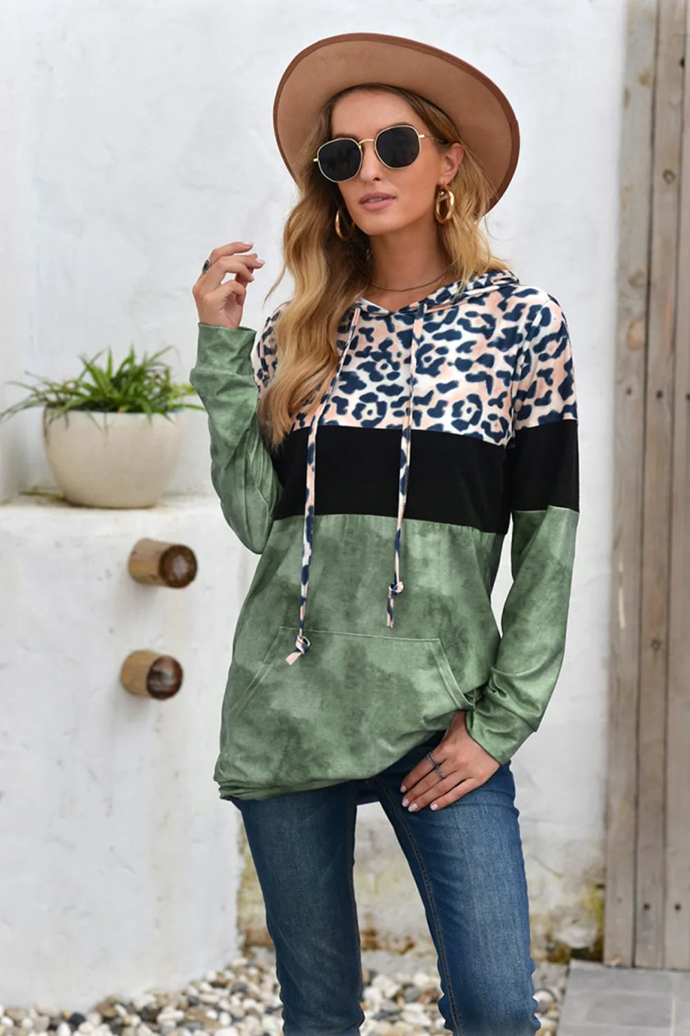 Wolffmode Hooded Leopard Patchwork Top