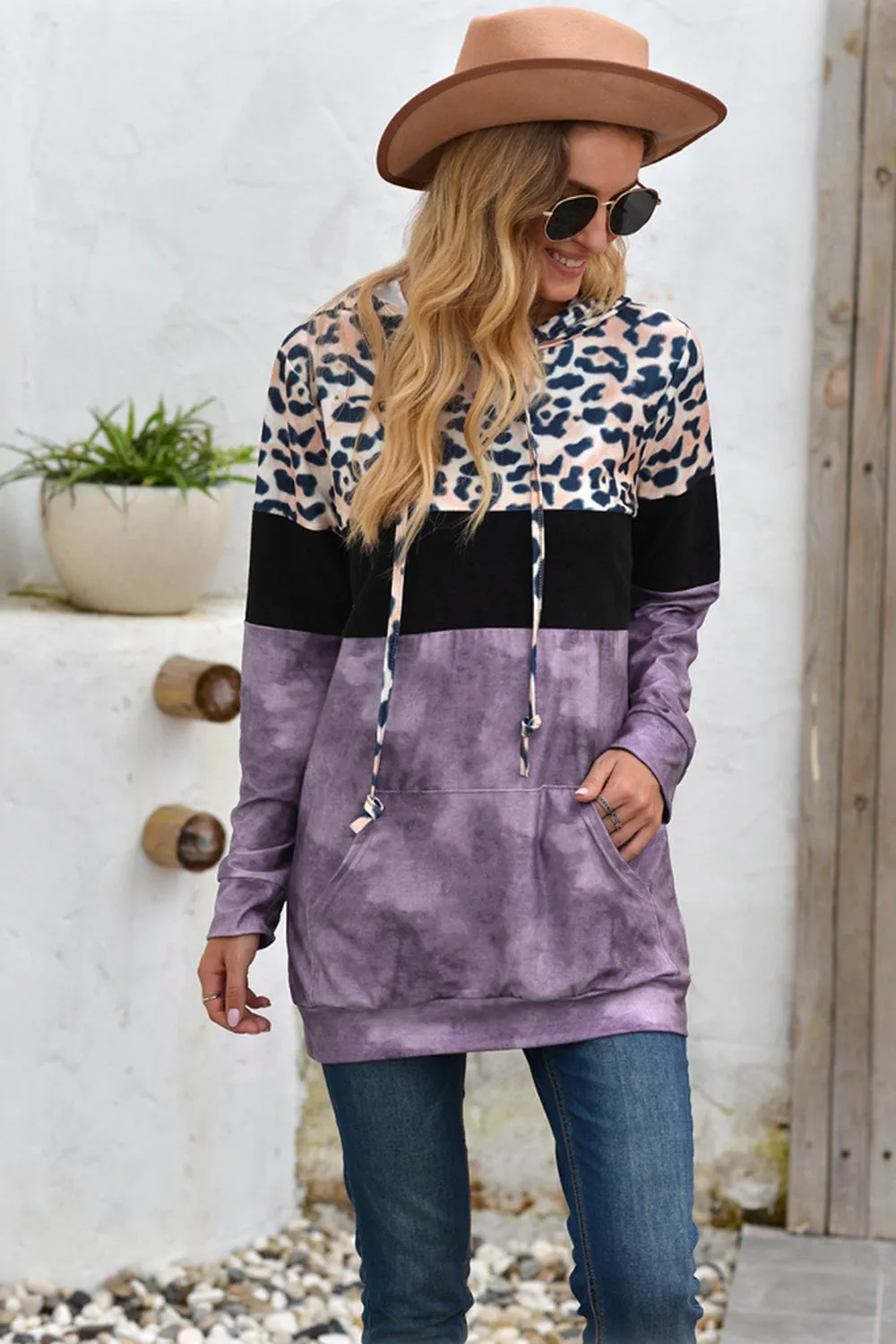 Wolffmode Hooded Leopard Patchwork Top