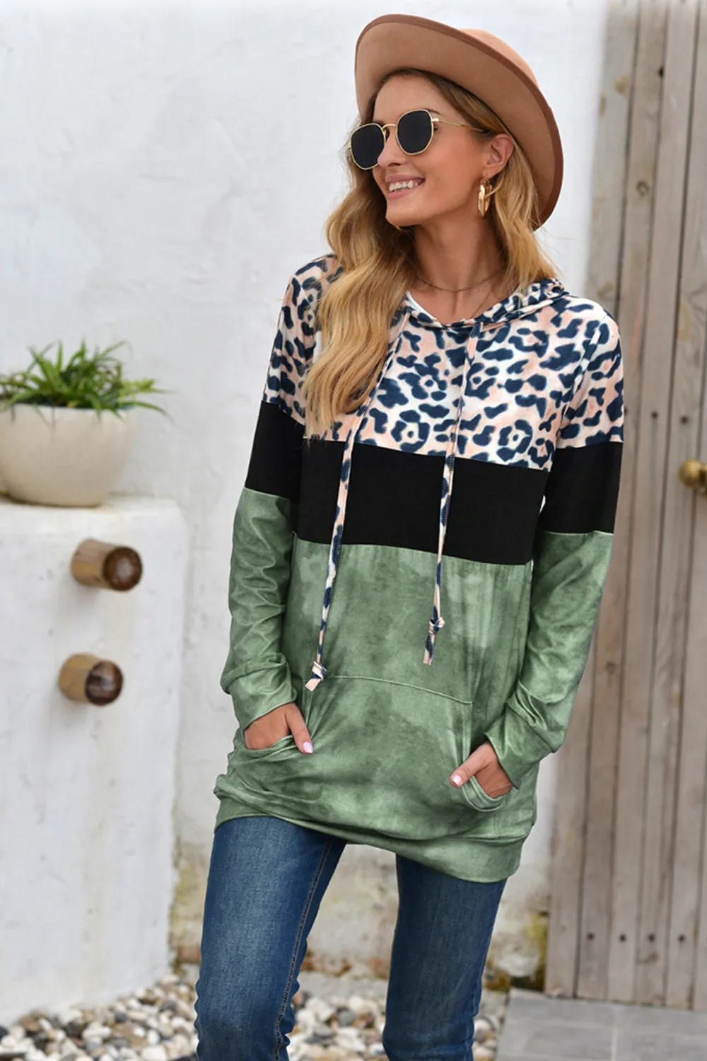 Wolffmode Hooded Leopard Patchwork Top