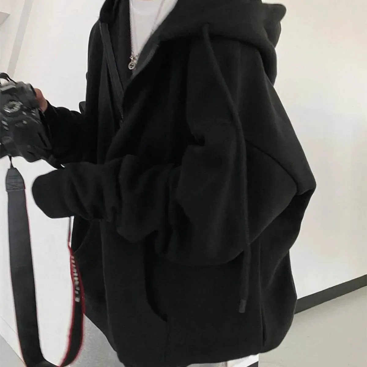 Women Hoodies Solid Colour Zip-Up Pocket Oversized Harajuku Female Long Sleeve Hooded Streetwear