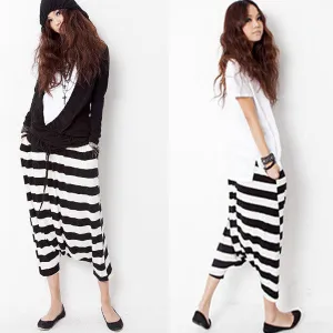 Women Low Waist Haroun Harem Pants Cropped Baggy Hip hop Striped Trousers Women Drop Crotch Baggy Pants