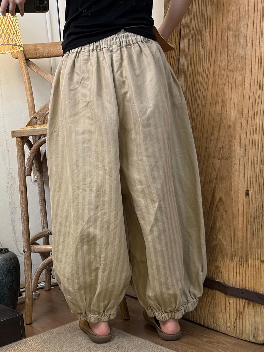 Women Summer Artsy Stripe Ramie Harem Pants