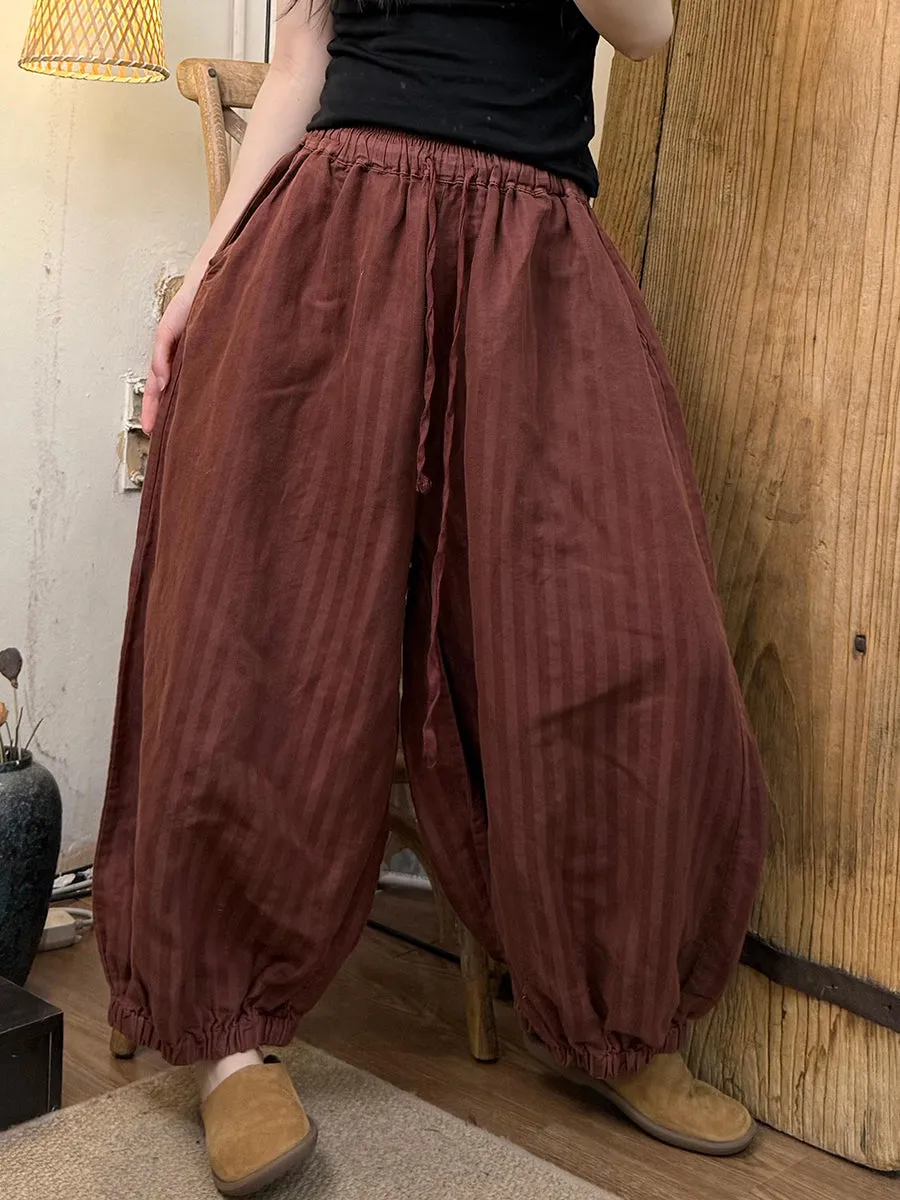 Women Summer Artsy Stripe Ramie Harem Pants