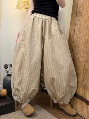 Women Summer Artsy Stripe Ramie Harem Pants