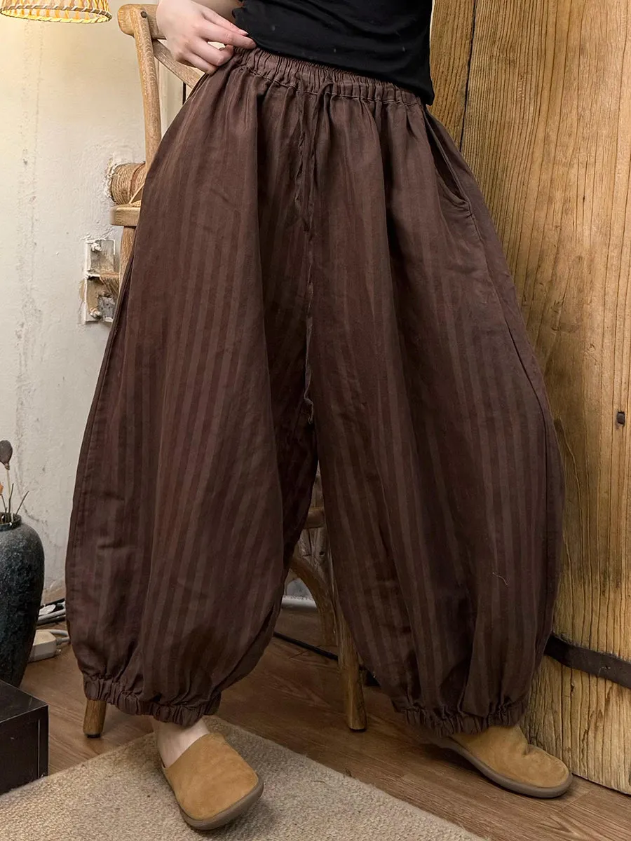 Women Summer Artsy Stripe Ramie Harem Pants