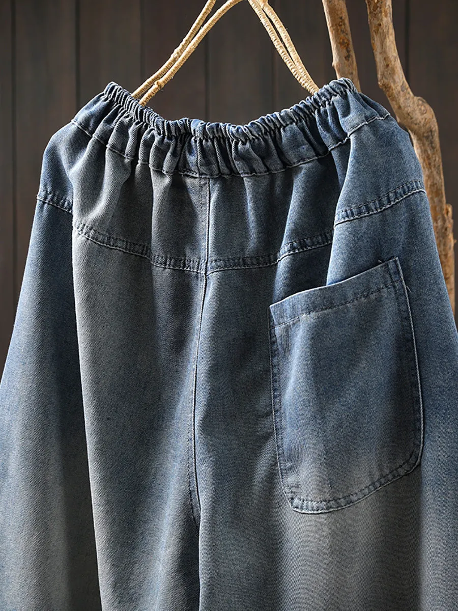 Women Summer Patchwork Frayed Denim Harem Pants