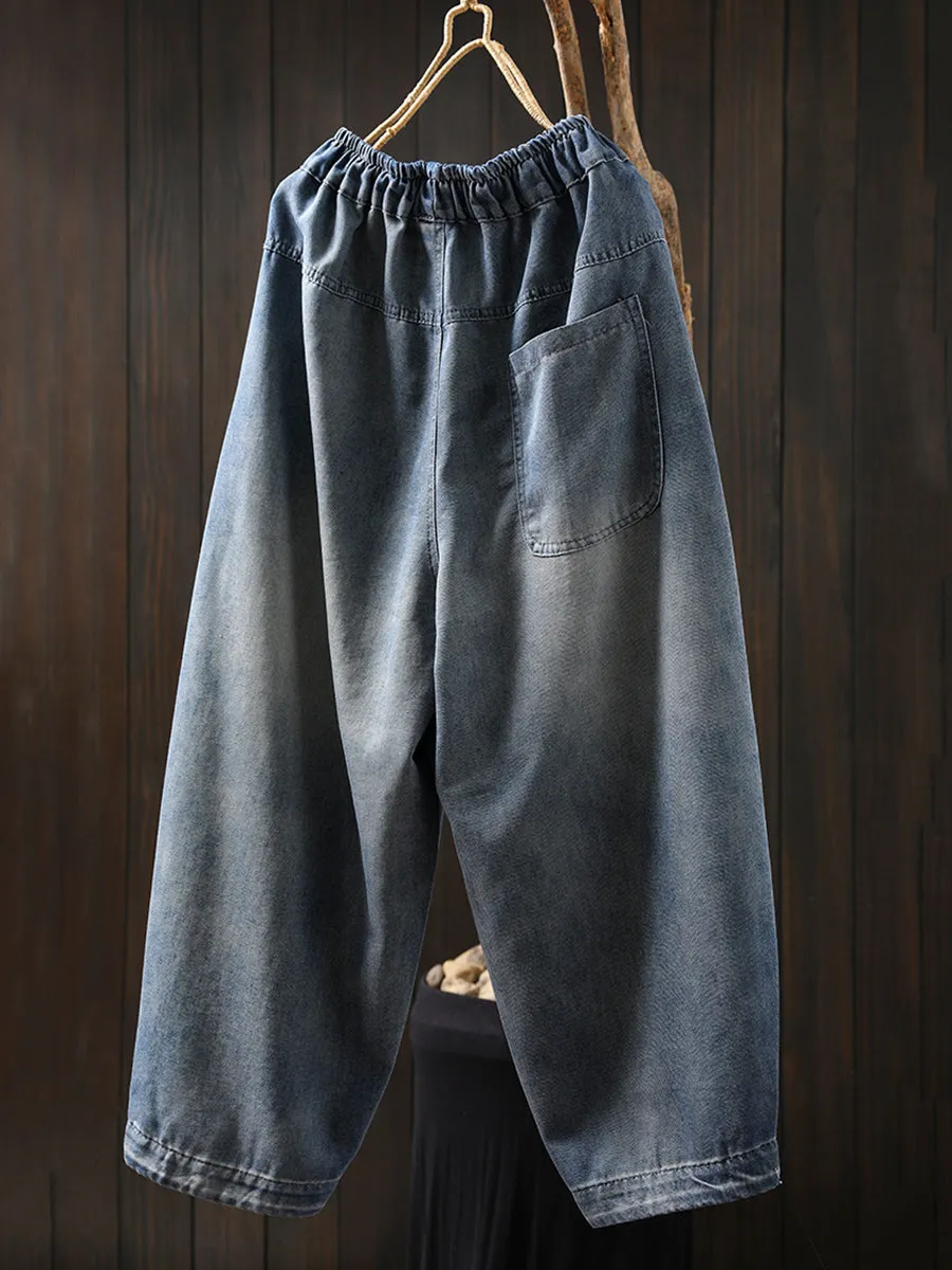 Women Summer Patchwork Frayed Denim Harem Pants