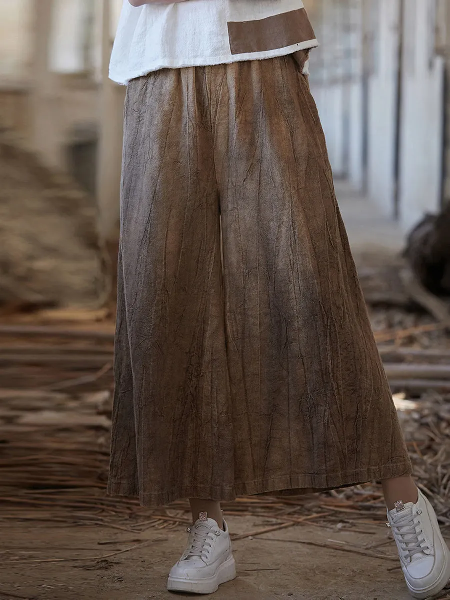 Women Vintage Summer Tie-dye Ramie Wide-leg Pants