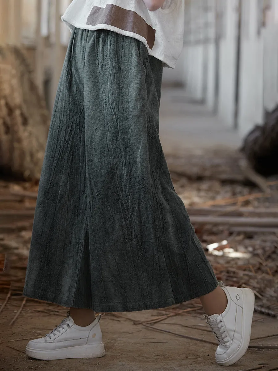 Women Vintage Summer Tie-dye Ramie Wide-leg Pants
