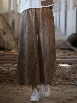 Women Vintage Summer Tie-dye Ramie Wide-leg Pants