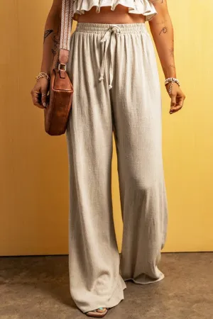Women's Beige Viscose Linen floor length wide leg pants