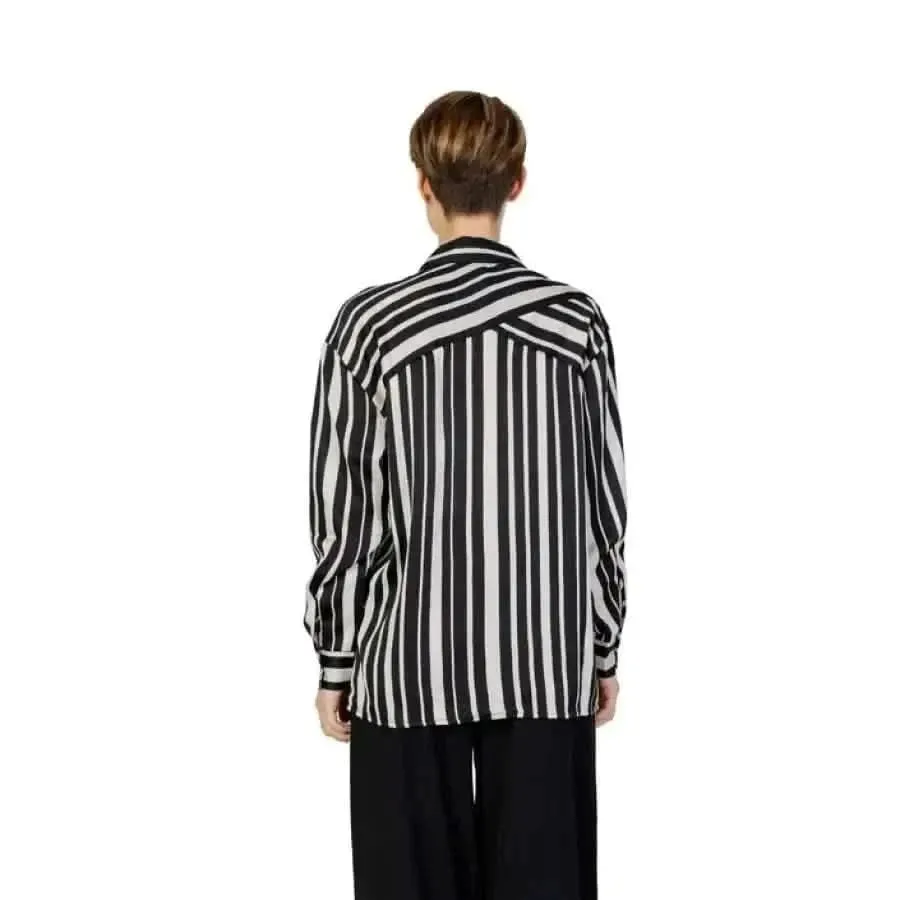 Women's Black Pinstripe Long Sleeve Shirt 100% Polyester