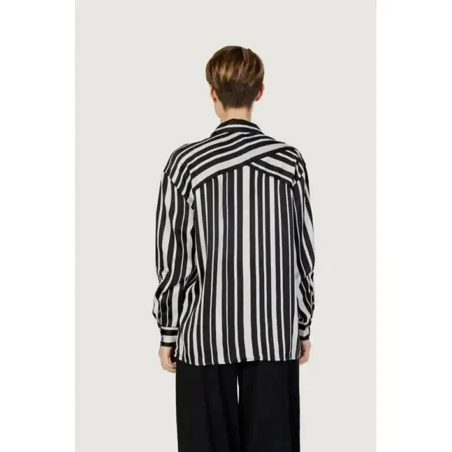 Women's Black Pinstripe Long Sleeve Shirt 100% Polyester