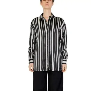 Women's Black Pinstripe Long Sleeve Shirt 100% Polyester