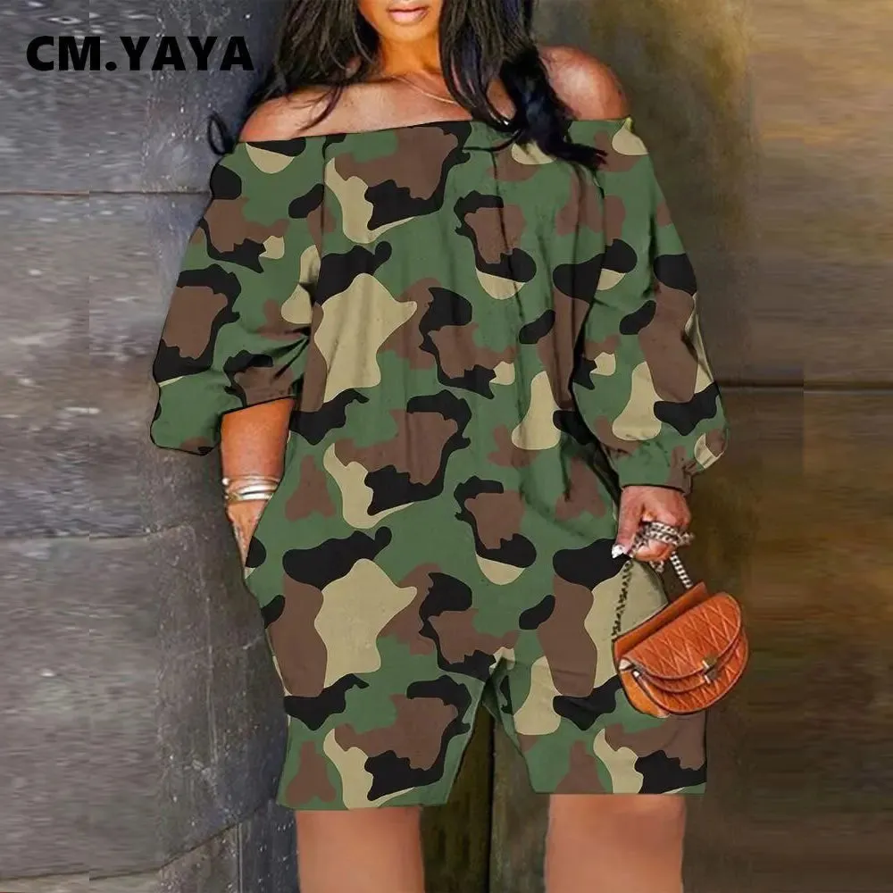 Women's Camouflage Tie Dye Off Shoulder Harem Jumpsuit