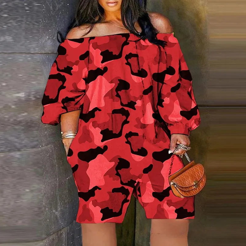 Women's Camouflage Tie Dye Off Shoulder Harem Jumpsuit