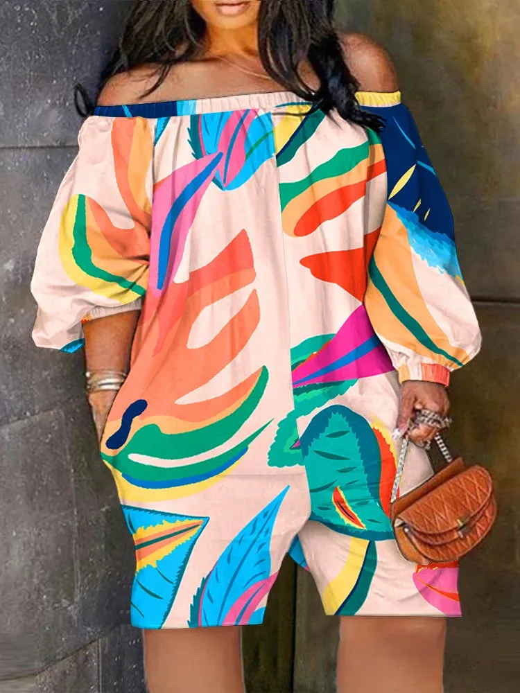Women's Camouflage Tie Dye Off Shoulder Harem Jumpsuit
