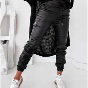 Women'S Casual Leather Pants Decorated with Loose Zippers