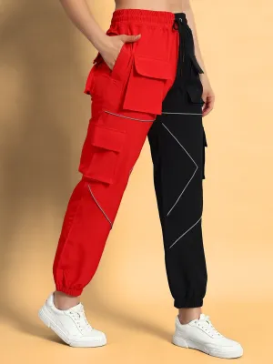Women's Frontline Reflector Parachute Cargo Pants (Red-Black)