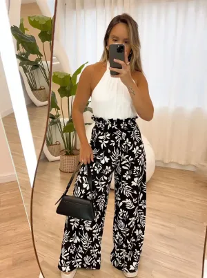 Women's  Harem Pants-Wide Leg Holiday floral Beach Trousers-F