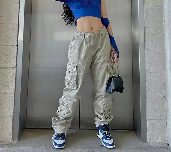 Women’s Loose Fitting Long Cargo Pants with High Waist