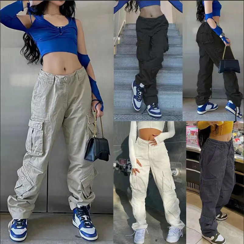 Women’s Loose Fitting Long Cargo Pants with High Waist