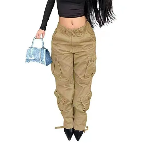Women’s Loose Fitting Long Cargo Pants with High Waist
