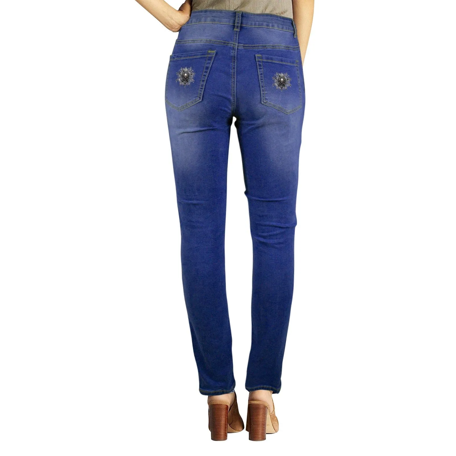 Women's Spider Skull Button Closure Jeans