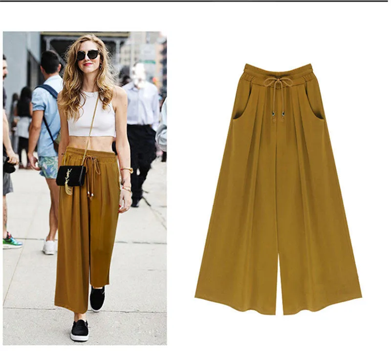 Women's Summer Harem Pants Casual Loose Cotton Blended Pleated Pockets Solid Elastic Waist Wide Leg Pants Plus Size