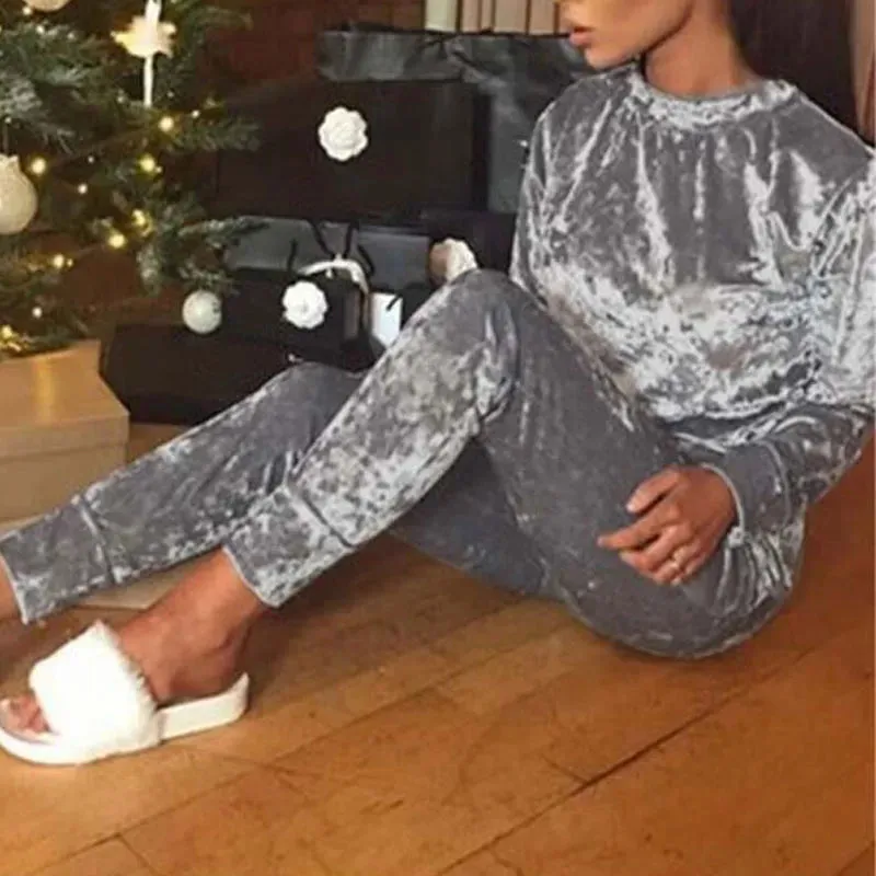 Women's Velvet Tracksuit Two Piece Set Winter Velour Tracksuit Sweat Suit 2 Piece Outfits