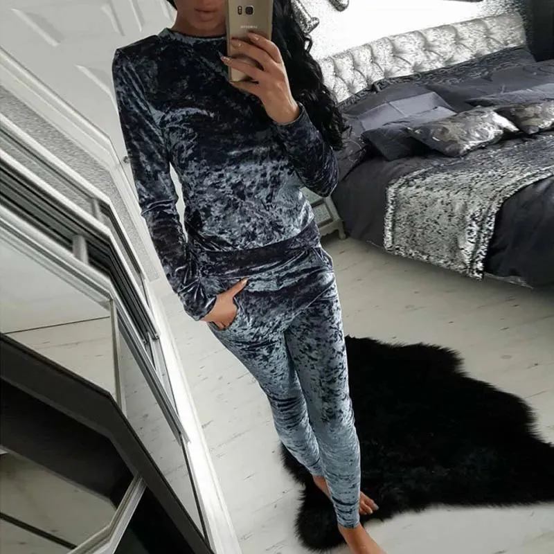 Women's Velvet Tracksuit Two Piece Set Winter Velour Tracksuit Sweat Suit 2 Piece Outfits