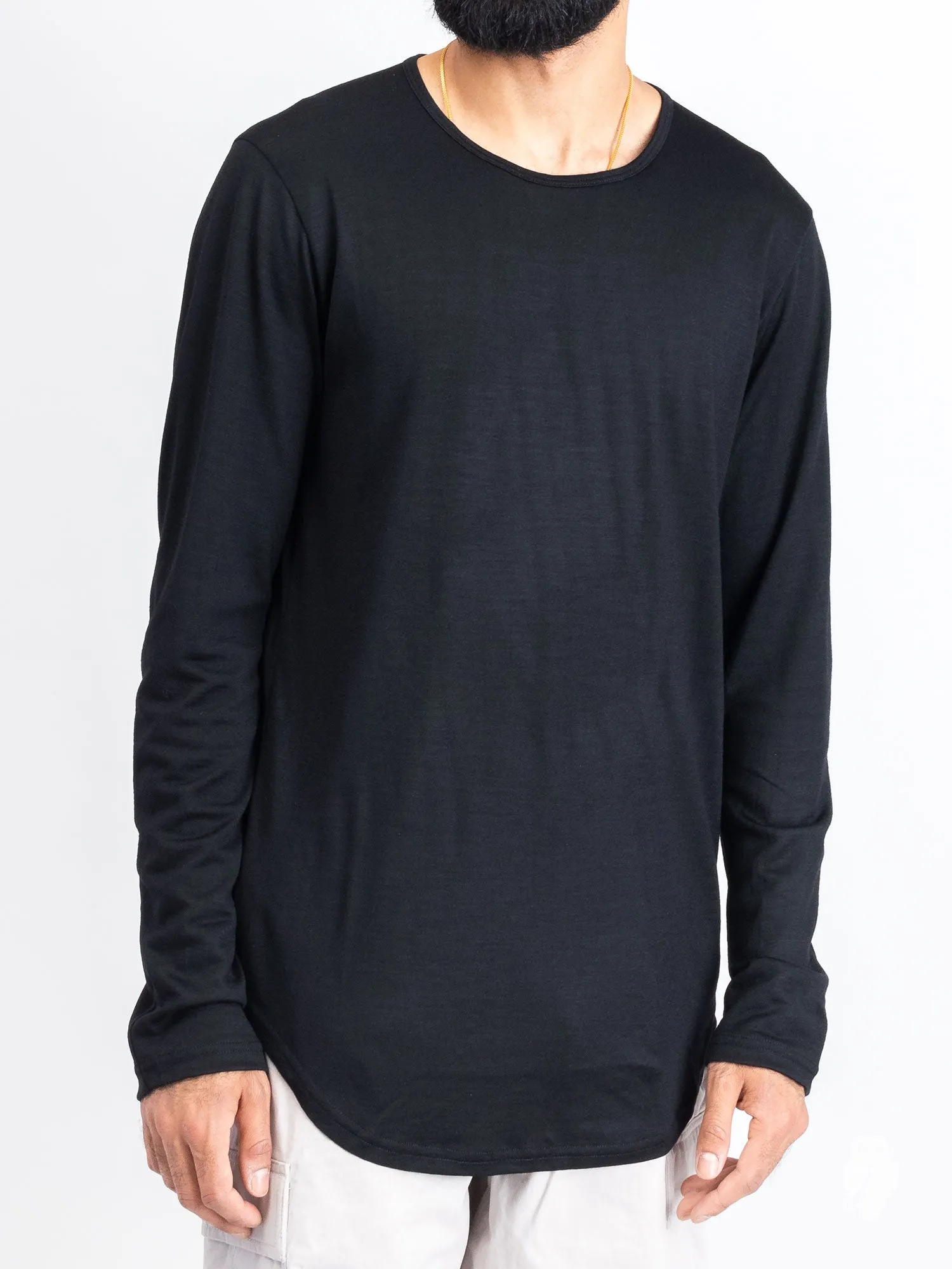 Wool Long Sleeve T-Shirt in Black