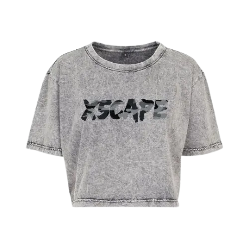 X5CAPE Women's Grey Acid Wash Cropped T-Shirt