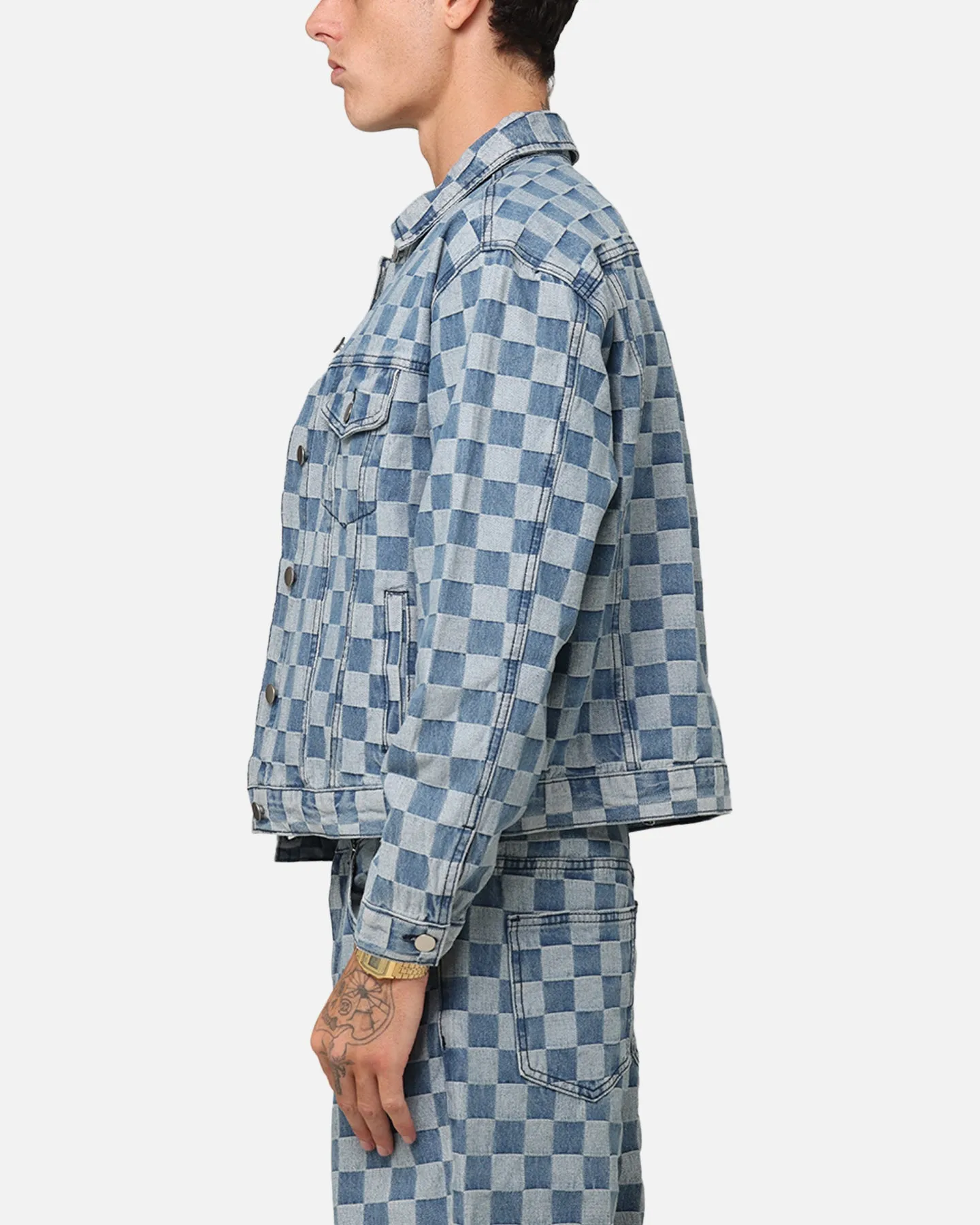 XXIII Checker Board Trucker Jacket Blue
