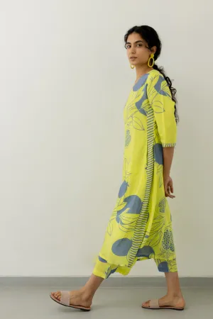 Yellow Grey Pomegranate Print Kurta and Pants set