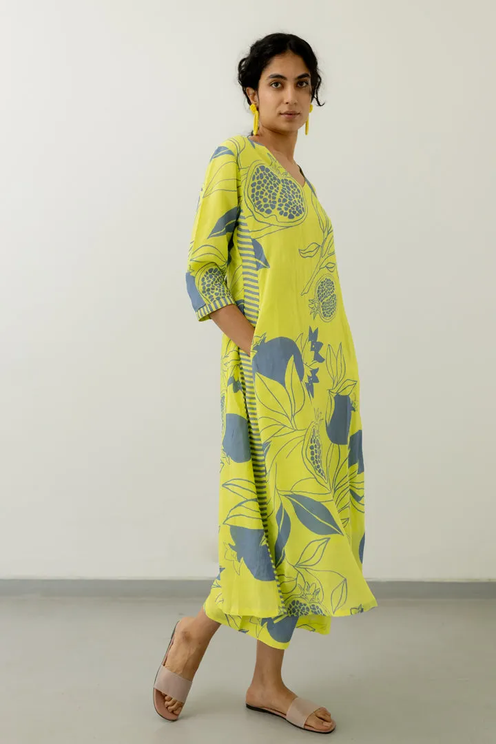 Yellow Grey Pomegranate Print Kurta and Pants set